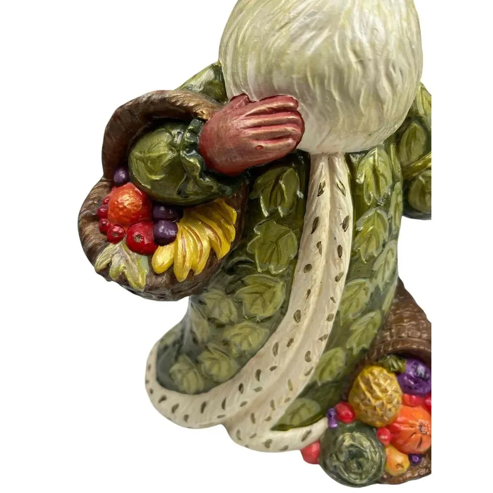Vtg Old World Santa Claus Figurine | Green Leaf-Adorned Coat & Fruit Accents 9”‎